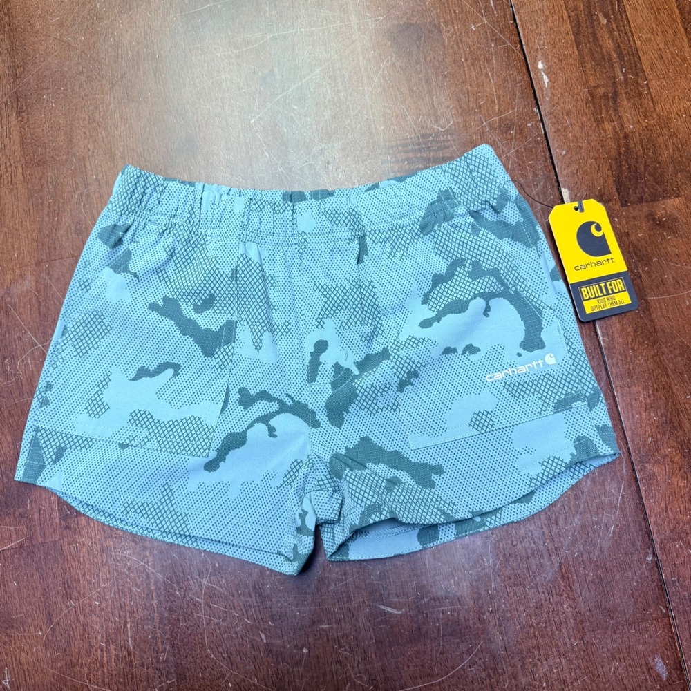 Carhartt Rugged Flex Camo Shorts Kids 6X Teal Lightweight BS9307‎
